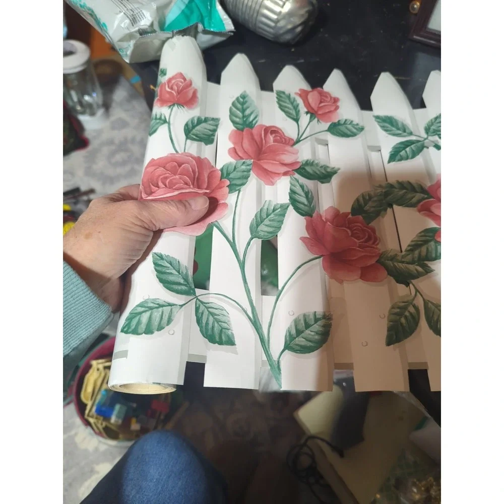 2 Vintage Sunworthy Wallpaper Border Floral Rose Picket Fence Shabby Chic